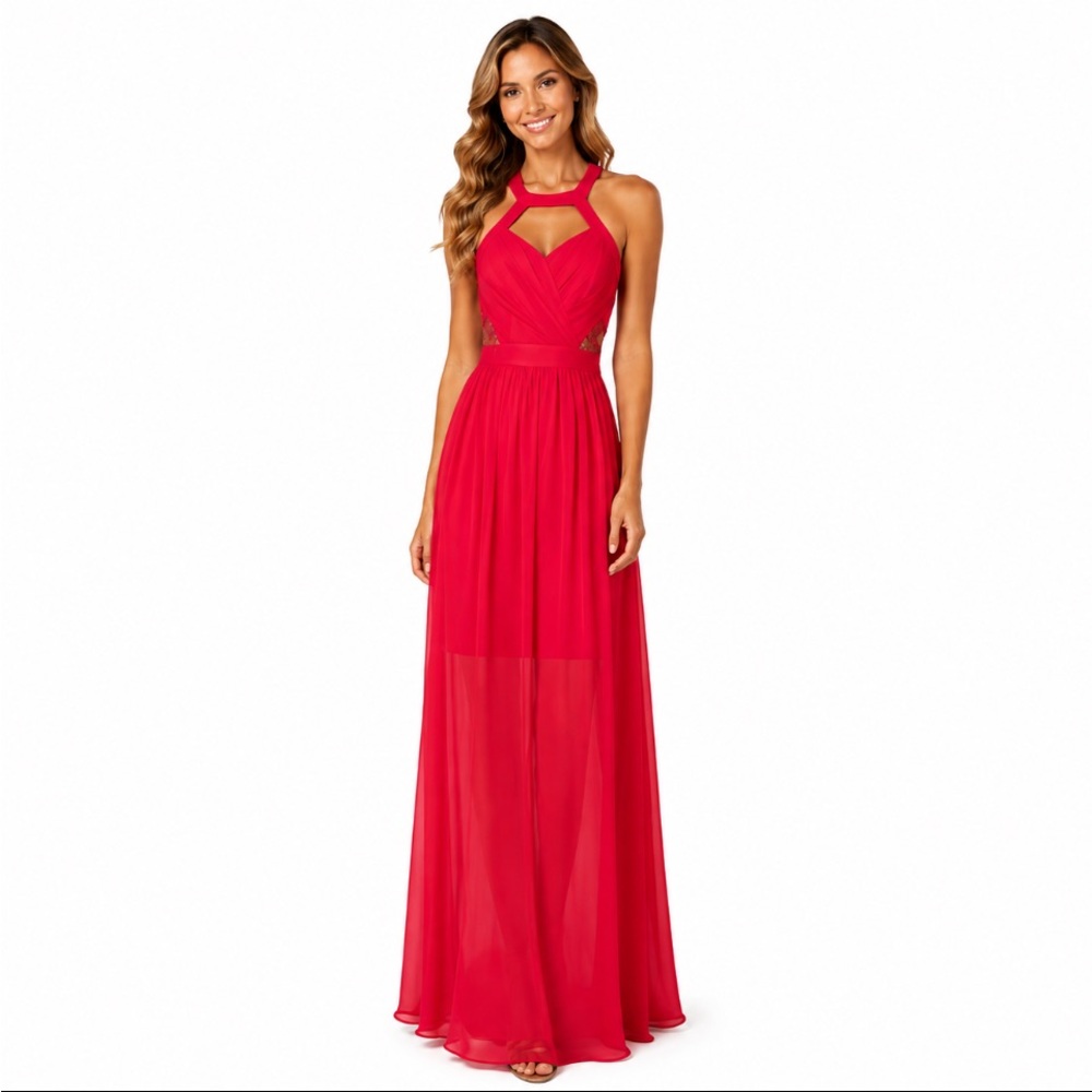 BCBGeneration Red Halter-Neck Maxi Dress Size 6